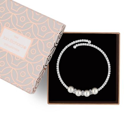 Silver pearl coil bracelet